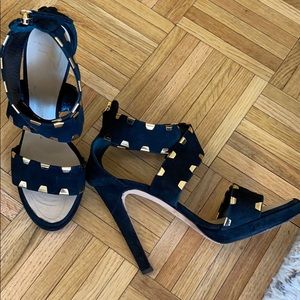 Giuseppe Zanotti black suede heels w/ gold detail